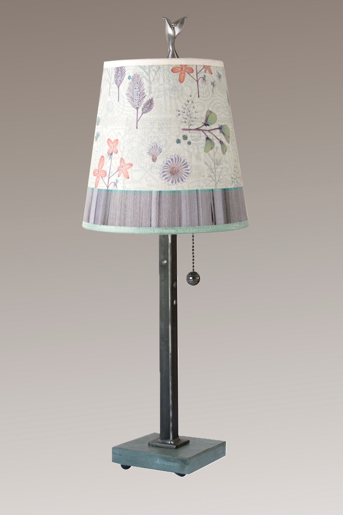 Janna Ugone &amp; Co Table Lamps Steel Table Lamp with Small Drum Shade in Flora &amp; Maze