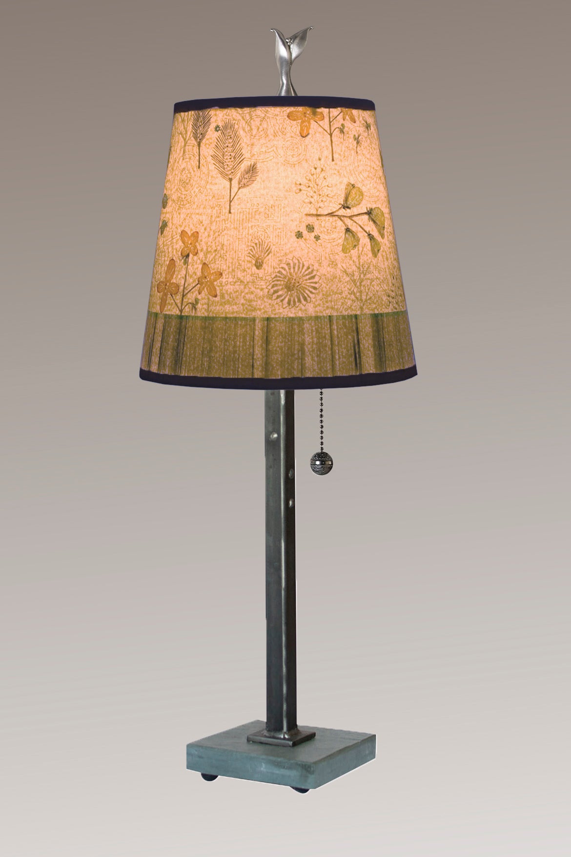 Steel Table Lamp with Small Drum Shade in Flora &amp; Maze