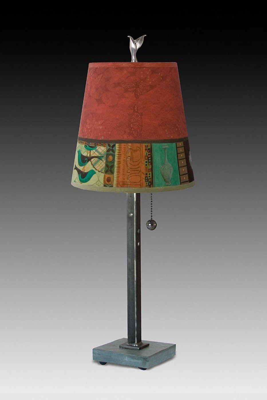 Steel Table Lamp with Small Drum Shade in Red Match
