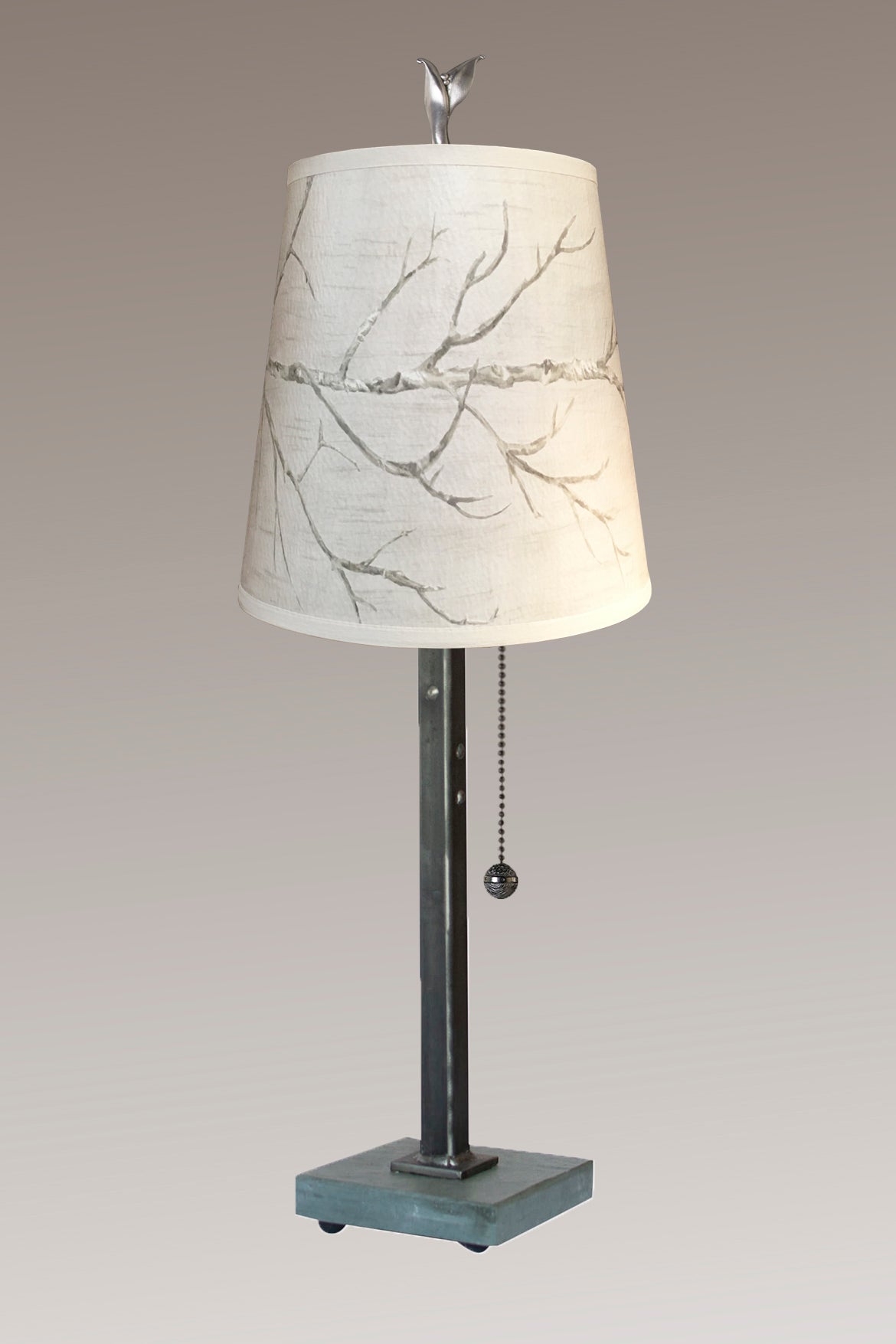 Steel Table Lamp with Small Drum Shade in Sweeping Branch