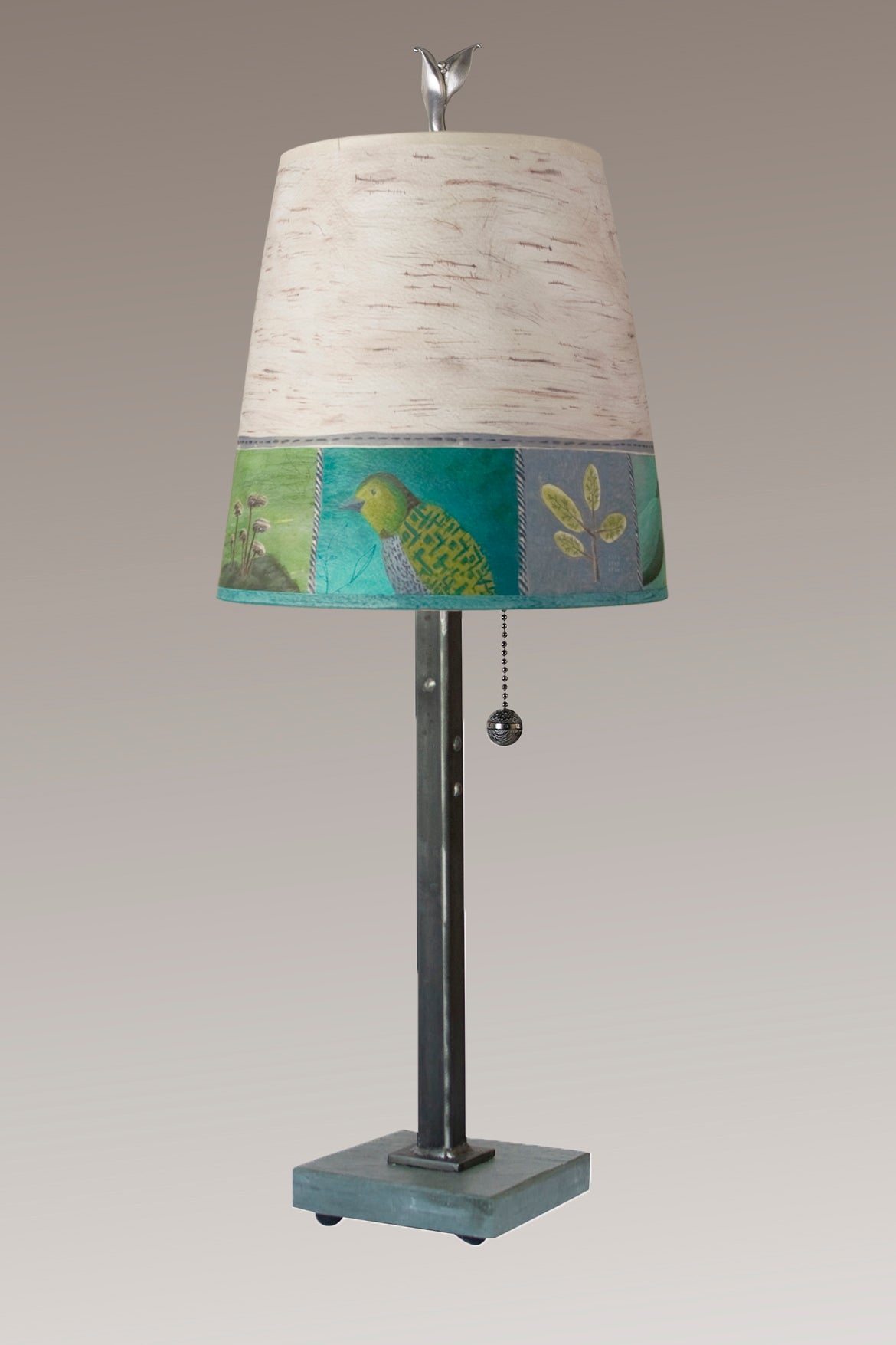 Janna Ugone & Co Table Lamps Steel Table Lamp with Small Drum Shade in Woodland Trails in Birch