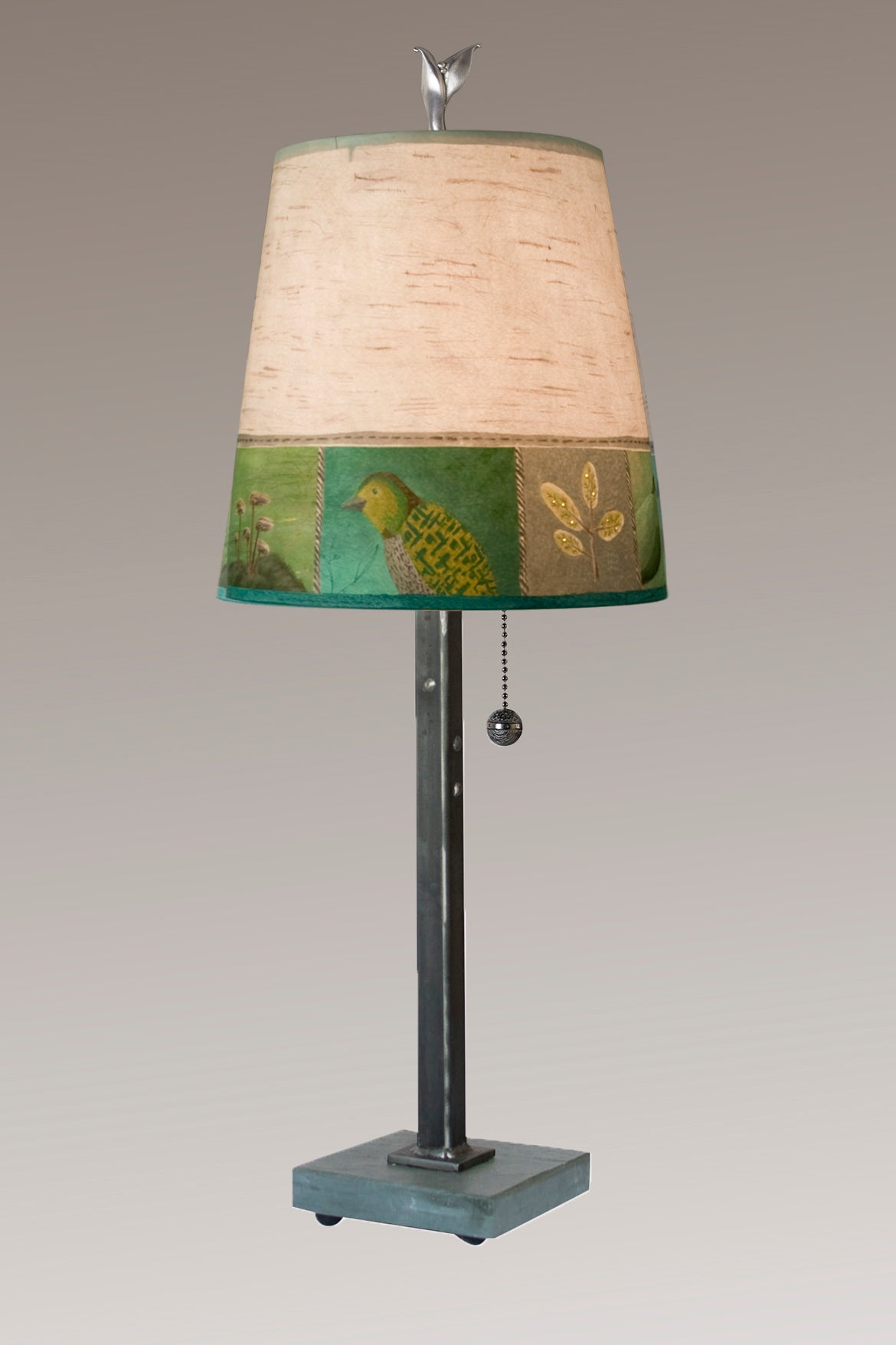 Janna Ugone &amp; Co Table Lamps Steel Table Lamp with Small Drum Shade in Woodland Trails in Birch