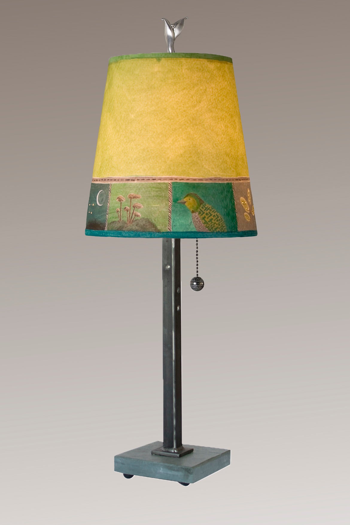 Janna Ugone &amp; Co Table Lamps Steel Table Lamp with Small Drum Shade in Woodland Trails in Leaf