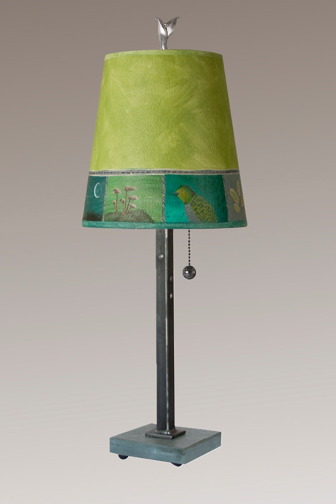 Janna Ugone &amp; Co Table Lamps Steel Table Lamp with Small Drum Shade in Woodland Trails in Leaf