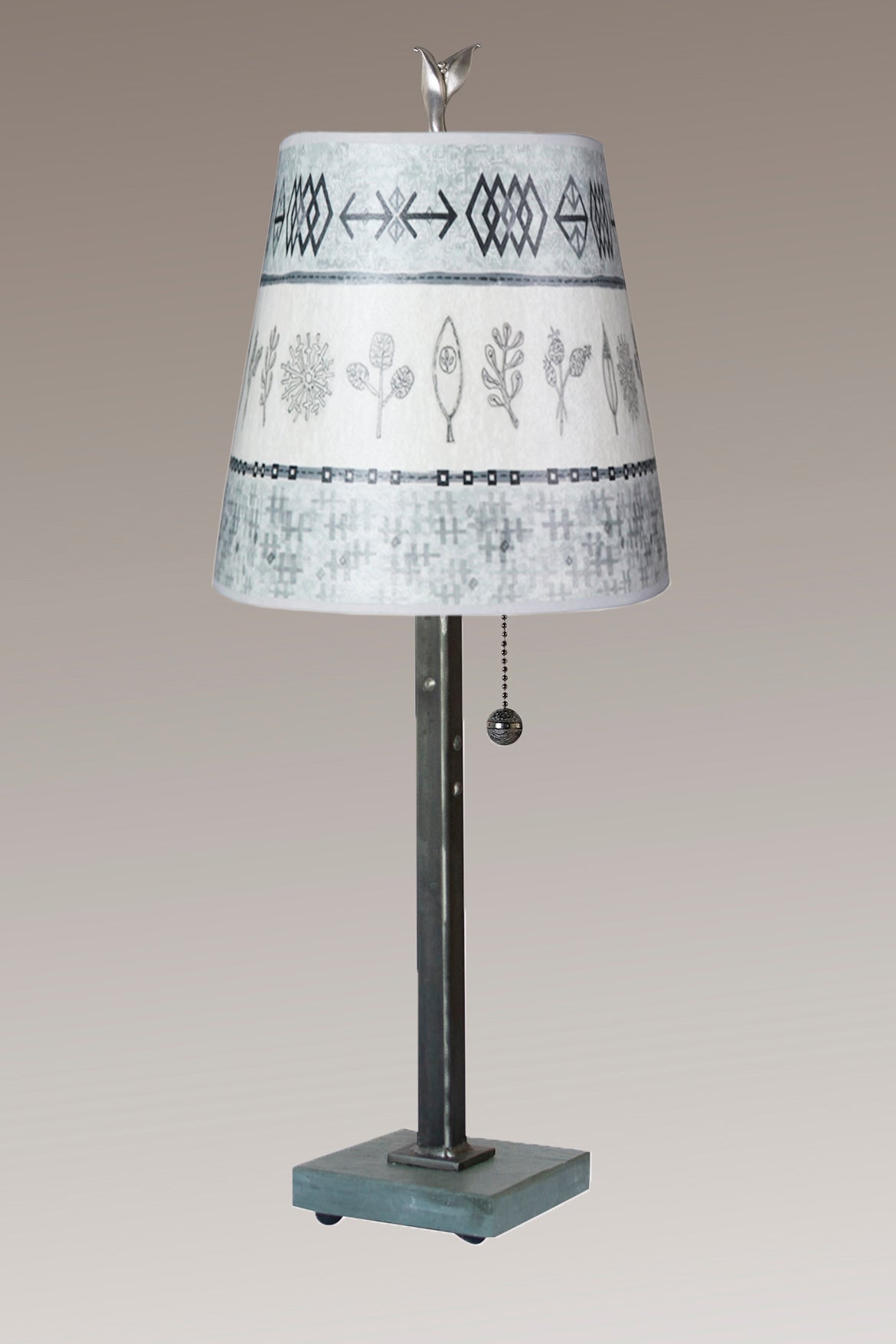 Steel Table Lamp with Small Drum Shade in Woven &amp; Sprig in Mist