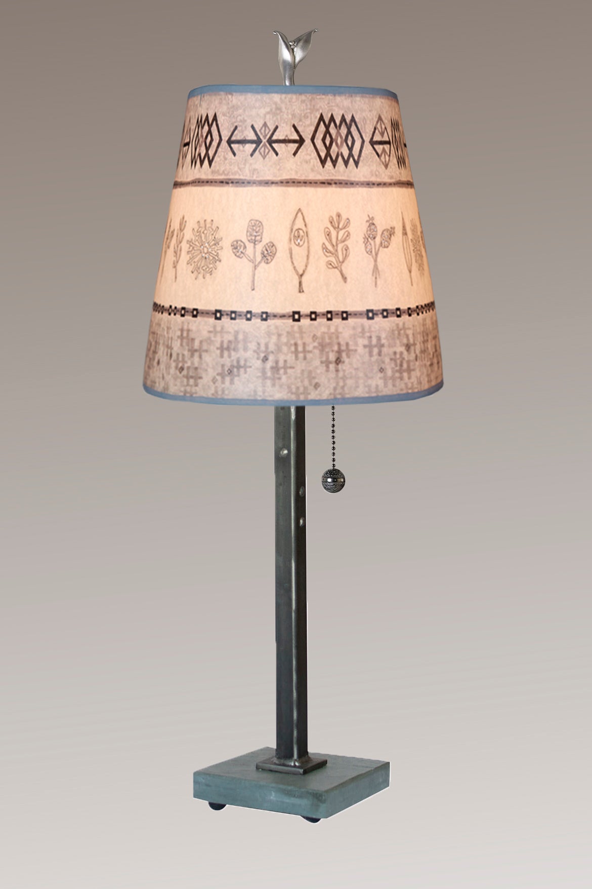 Janna Ugone &amp; Co Table Lamps Steel Table Lamp with Small Drum Shade in Woven &amp; Sprig in Mist