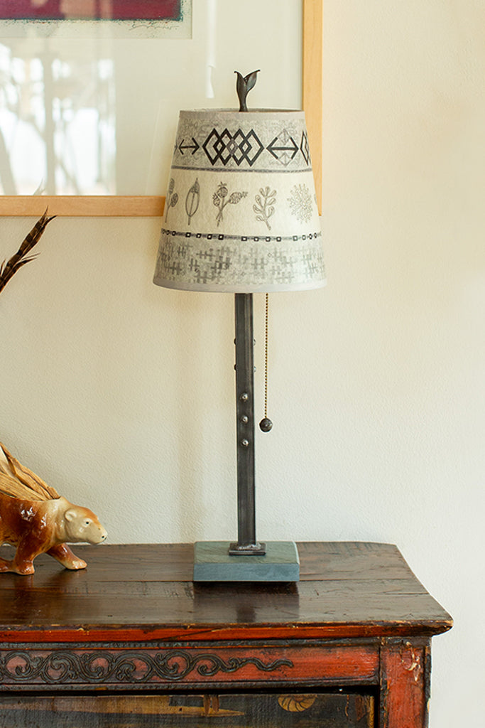 Janna Ugone & Co Table Lamps Steel Table Lamp with Small Drum Shade in Woven & Sprig in Mist