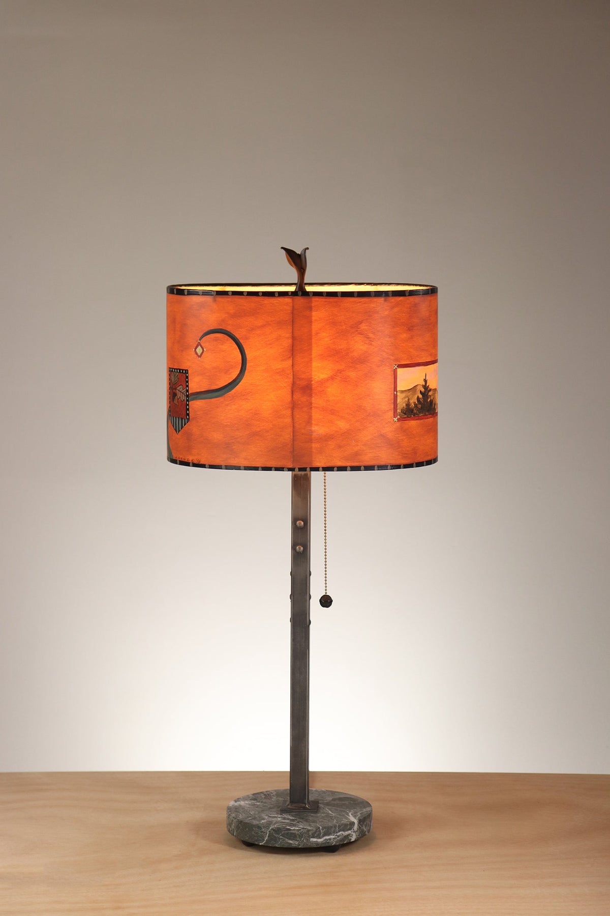 Janna Ugone &amp; Co Table Lamp Steel Table Lamp with Small Oval Shade in Landscape in Rust