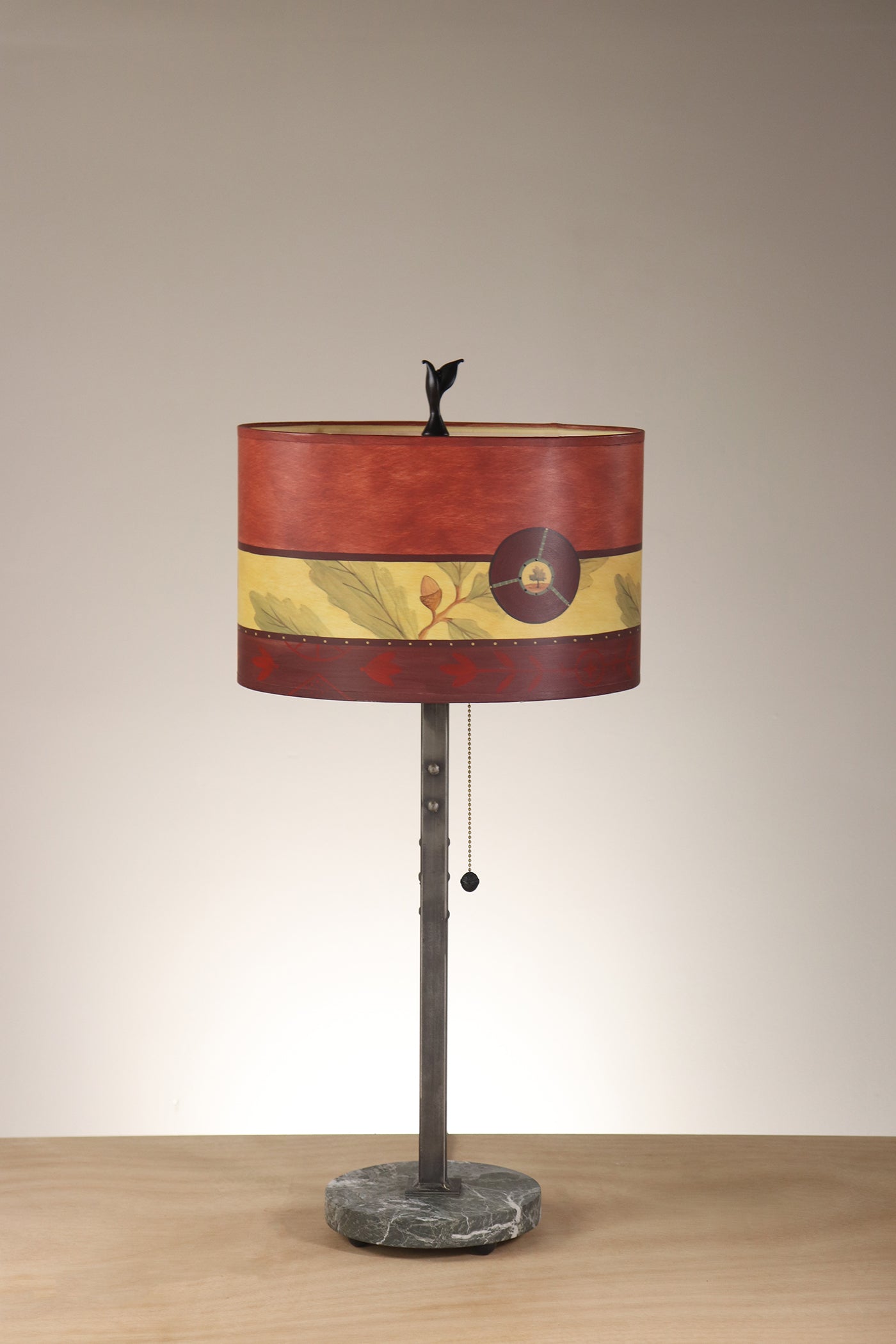 Janna Ugone & Co Table Lamp Steel Table Lamp with Small Oval Shade in Tapestry Oak in Cinnamon