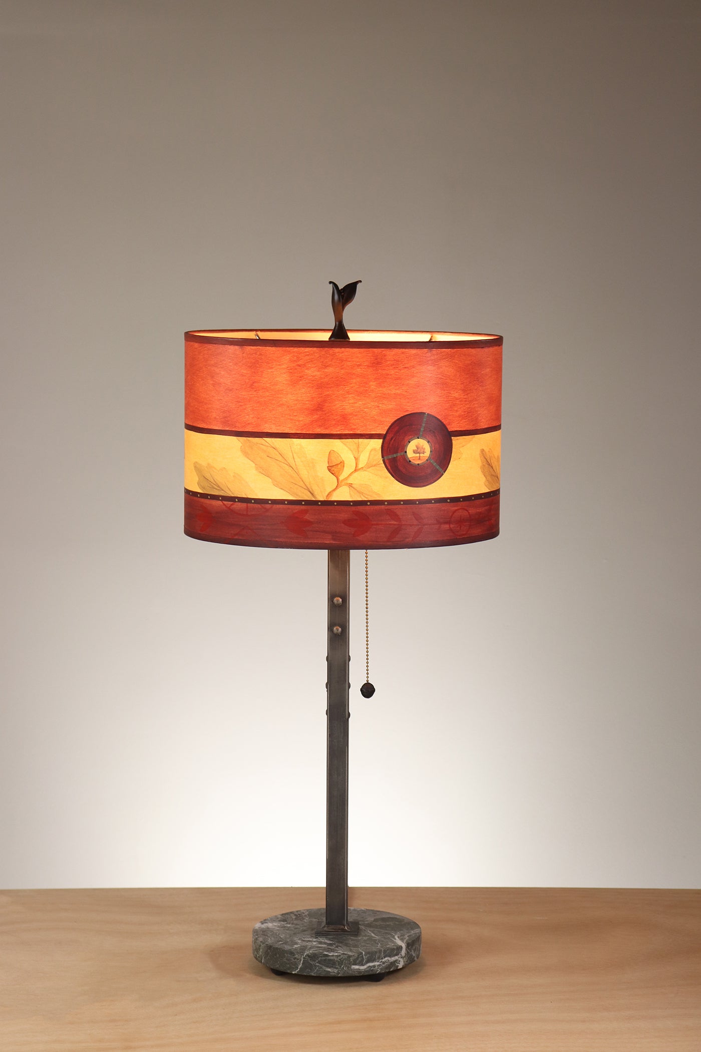 Janna Ugone & Co Table Lamp Steel Table Lamp with Small Oval Shade in Tapestry Oak in Cinnamon