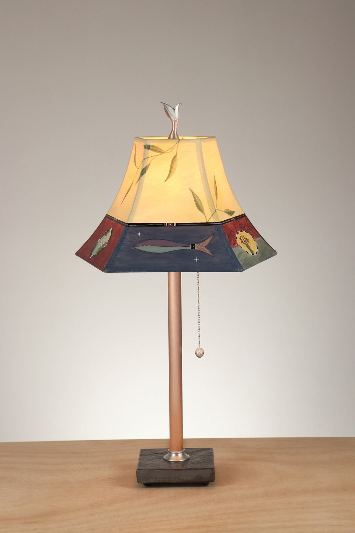 Janna Ugone &amp; Co Table Lamp Steel Table Lamp with Small Pagoda Shade in Mixed Leaves in Buff &amp; Grape