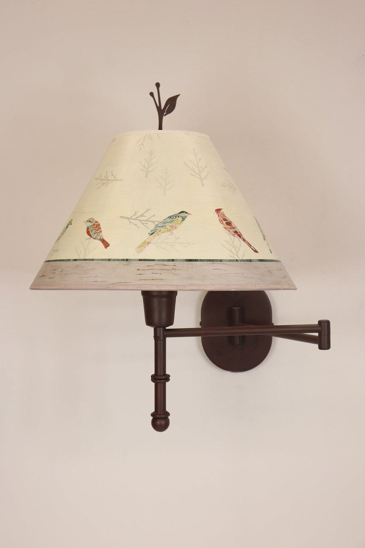 Janna Ugone &amp; Co Table Lamp Swing Arm Sconce Lamp with Medium Conical Shade in Bird Friends