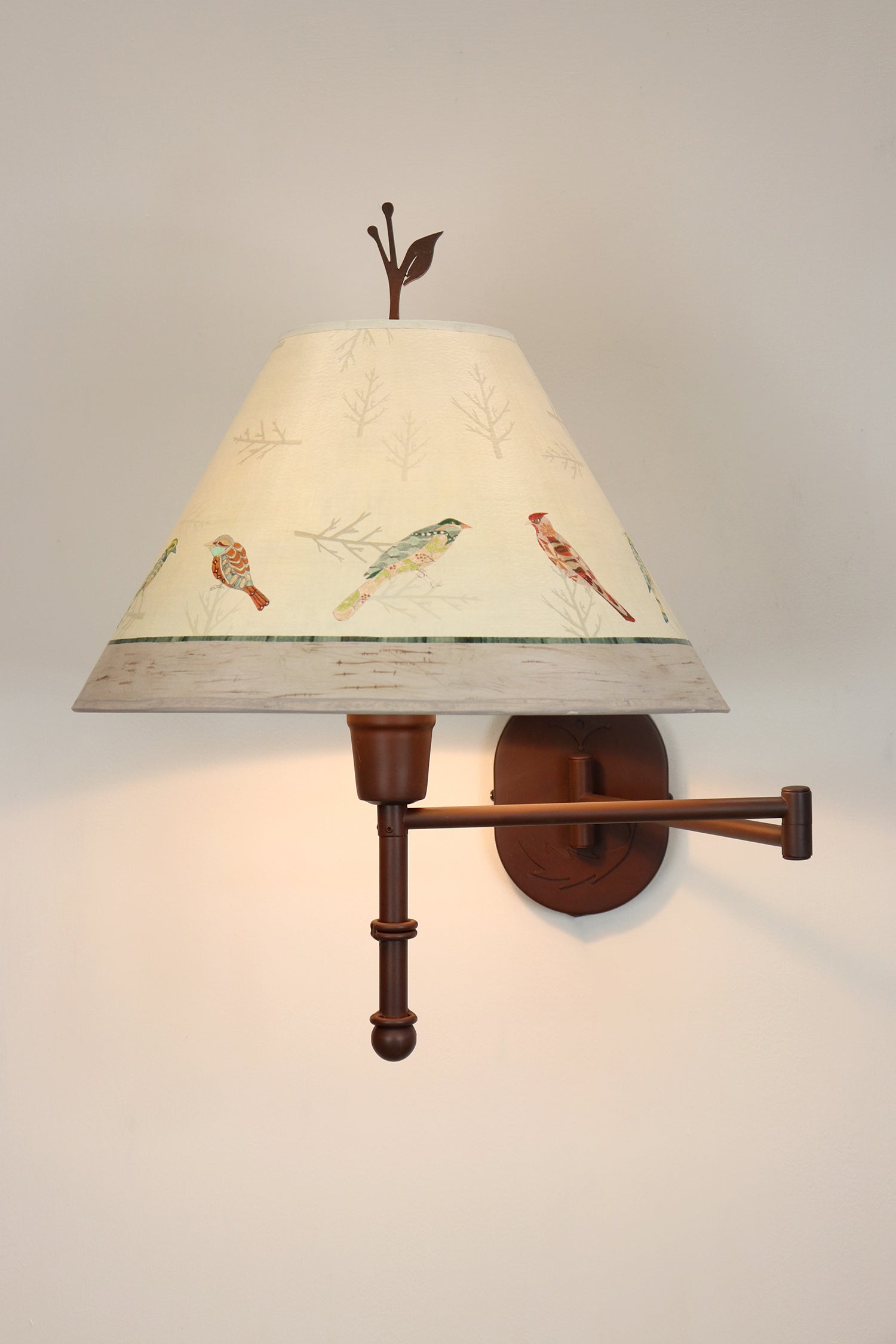 Janna Ugone & Co Table Lamp Swing Arm Sconce Lamp with Medium Conical Shade in Bird Friends
