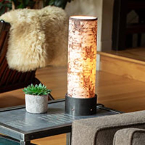 Copper Table Lamp with Large Conical Ceramic Shade in Shade in June Street Border